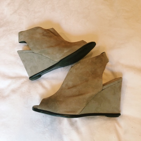 ShoeMint Peep-Toe Suede Wedge Ankle Booties - Picture 3 of 3